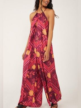 Free People Luca Jumpsuit Wide Leg Boho Chic Summer Festival Colorful Berry